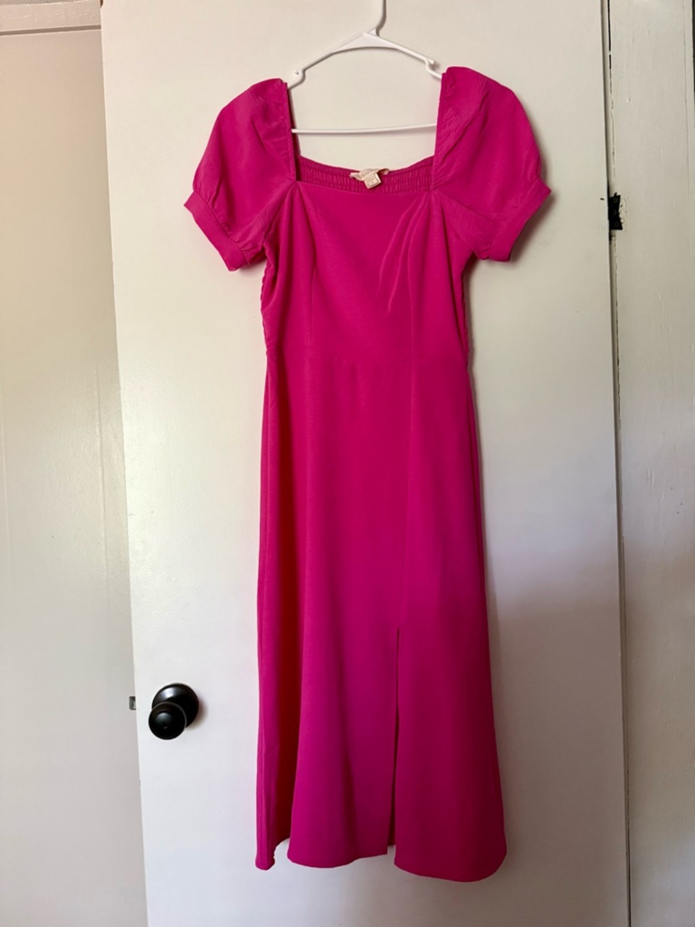Square-Neck Midi Dress with Puff Sleeves